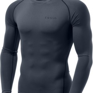 Tesla Men’s Mesh-Side-Back Panel Long-Sleeved T-Shirt Compression Baselayer